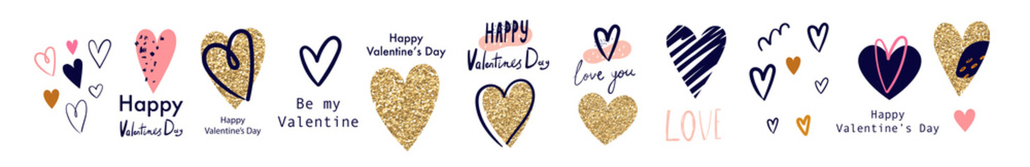 Vector collection with hearts. Happy Valntine's Day symbols