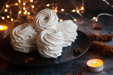 Delicate and airy marshmallow. Delicious homemade marshmallows. Marshmallow on the table