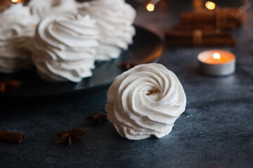 Delicate and airy marshmallow. Delicious homemade marshmallows. Marshmallow on the table