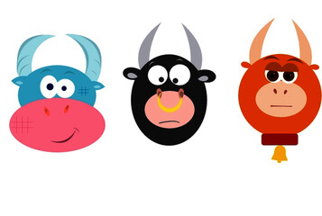 set of cute cartoon bulls