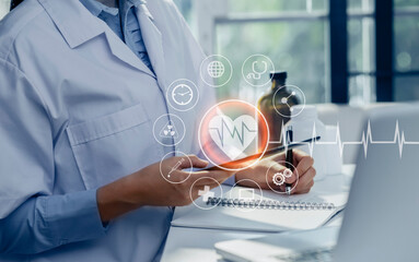 Medical technology and futuristic concept. Doctor hologram modern virtual screen interface.