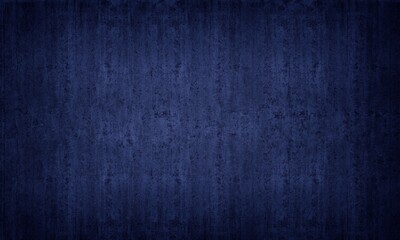 Navy blue old shabby concrete wall widescreen texture. Dark indigo rough cement gloomy abstract grunge background