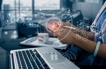 Medical technology and futuristic concept. Doctor hologram modern virtual screen interface.	