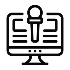 
Online journalism glyph icon showing mic inside computer 
