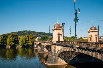 Fototapeta na wymiar Legion Bridge on Vltava River in Prague, Czech Republic