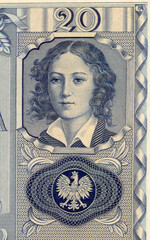 Emilia Plater - kapitan Wojska Polskiego w Powstaniu Listopadowym 1831 - portret na banknocie 20 złotych z datą 11 listopada 1936									
