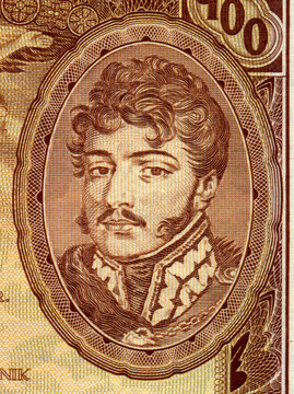 Książę J&oacute;zef Poniatowski - W&oacute;dz Naczelny Wojsk Polskich Księstwa Warszawskiego - portret na banknocie 100 złotych z datą 09 listopada 1934									
