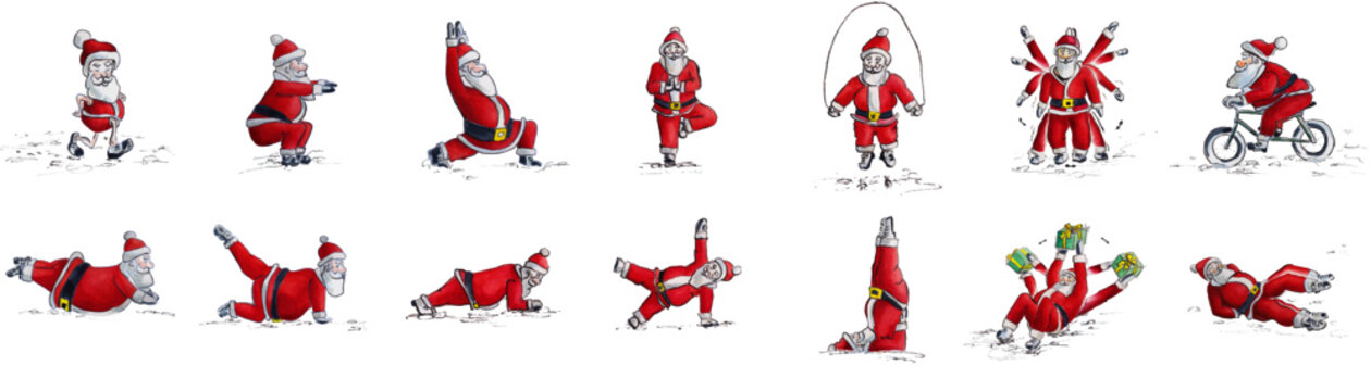 Santa Claus doing sports, fitness & yoga