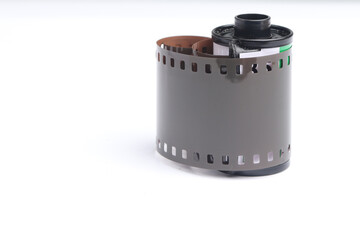 camera roll film with isolated white background. products for analog cameras. the concept of an old...