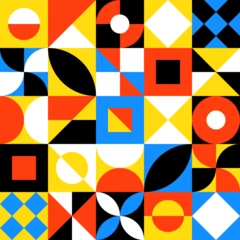 Abstract geometric background with squares, semicircles, triangles. Modern seamless pattern in trendy bright colors. © Володимир Захаров
