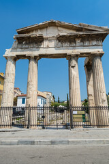 Gate of Athena Archegetis. Remains of Roman Agora in the old town of Athens, Greece.