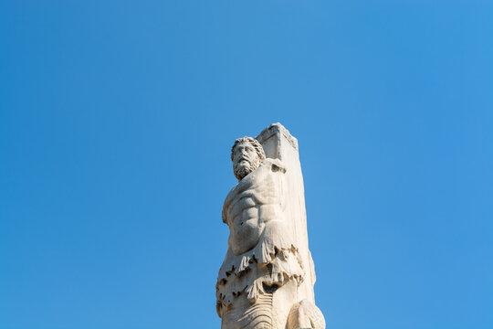 Remains of statue of odeon of agrippa ruins on the ancient agora in Athens, Greece