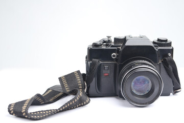 Vintage analog camera with isolated white background. old technology products for photography