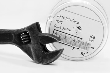 water meter and replacement and repair tool. Accounting for natural resources. Black and white.