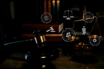 justice and law concept.Male judge in a courtroom on  table office.