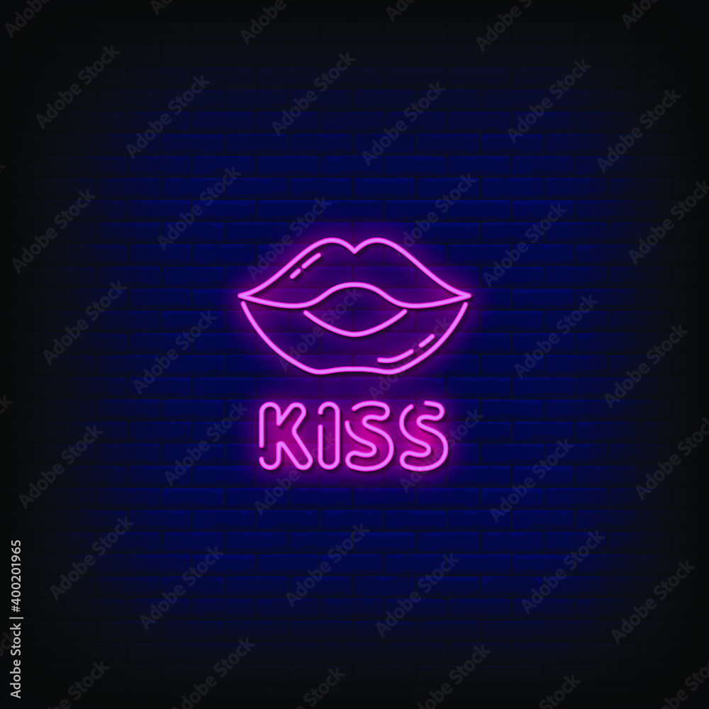 Wall mural Kiss Neon Signs Style Text Vector - Wall murals