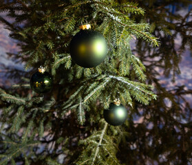 Green festive christmas balls.  Happy new year