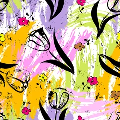 Gardinen floral seamless background pattern, with paint strokes and splashes © Kirsten Hinte
