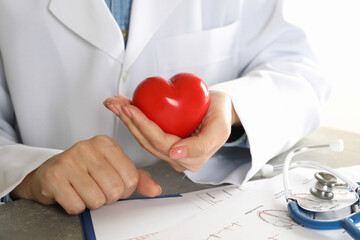 Medical concept with female doctor holding heart