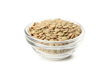 Glass bowl with legumes isolated on white background