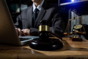 Concepts of Law and Legal services.	Lawyer working at table office.