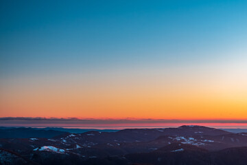 Winter sunset in the hills of Slovenia