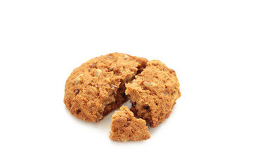 Oatmeal cookie isolated on white background. Top view.