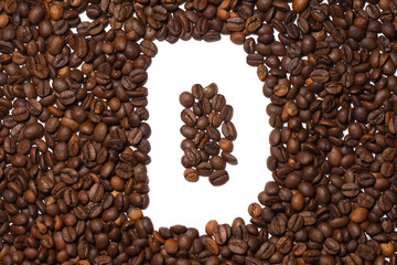 Symbol D, the letter of an aphovite made of coffee. Coffee background, letter D
