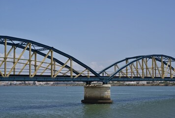 Traditional railway bridge over the Arade river in Portimao, Centro - Portugal 