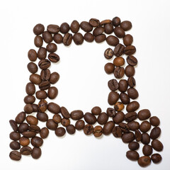 Rusian Symbol D, the letter of an aphovite made of coffee. Coffee background, letter D