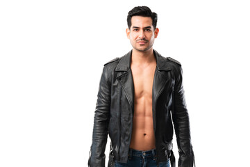 Handsome muscular man in leather jacket