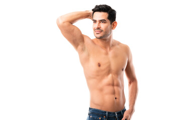 Fototapeta premium Handsome latin man posing shirtless