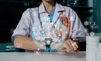 Medical technology and futuristic concept. Doctor hologram modern virtual screen interface.	