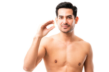 Fototapeta premium Man with supplement pill