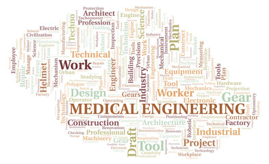 Medical Engineering typography word cloud create with the text only