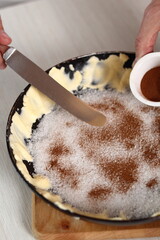 Sprinkle cinnamon powder over sugar layer. Making Apple Tarte Tatin with Cinnamon Series.