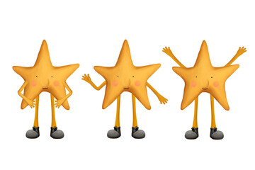 Drawn star character. Stickers kit on white background