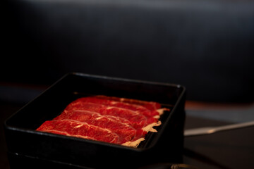 Thin piece beef for Shabu hot pot Japanese food style.