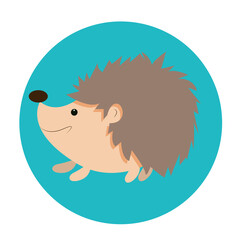 Cute smiling stylized hedgehog on isolated background, cartoon vector illustration in flat style for childish design