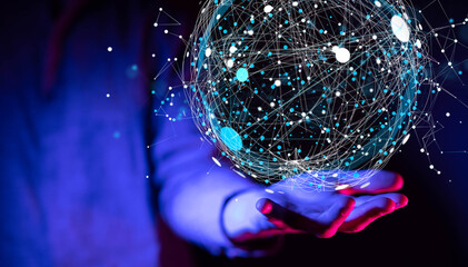 Abstract network of physical devices on the Internet using a network connection with statistics...
