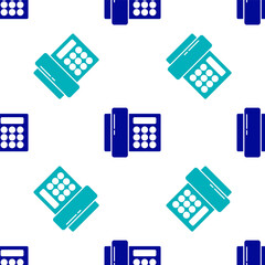Blue Telephone icon isolated seamless pattern on white background. Landline phone. Vector Illustration.