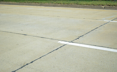 Concrete pavement road with longitudinal joint, construction joint,traffic lane line and traffic...