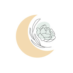 Moon and flowers. Template for branding, wedding, invitation, greeting cards design