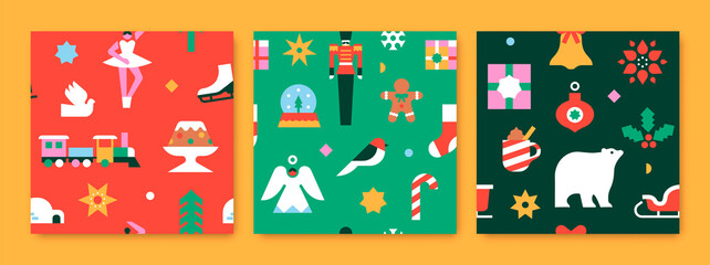 Christmas holiday seamless pattern flat icon set