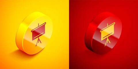 Isometric Chalkboard icon isolated on orange and red background. School Blackboard sign. Circle button. Vector.