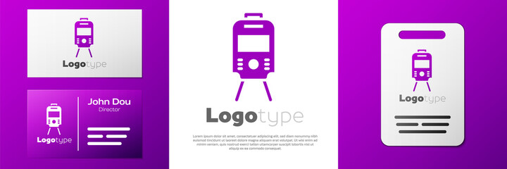 Logotype Tram and railway icon isolated on white background. Public transportation symbol. Logo design template element. Vector.