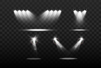 Empty stage with spotlights. Lighting devices on a transparent background.	
