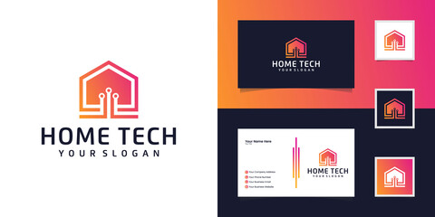 Smart house logo design template. Build vector sign. Home digital electronic technology and business card