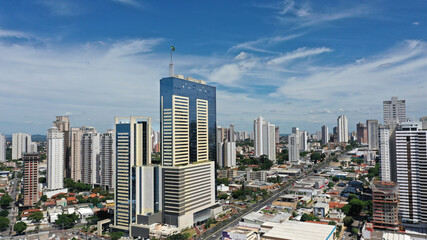 Fototapeta na wymiar Aerial view of the tallest comercial building in Brazil with 191 meters. Goiania, Goias, Brazil 