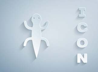 Paper cut Lizard icon isolated on grey background. Paper art style. Vector.